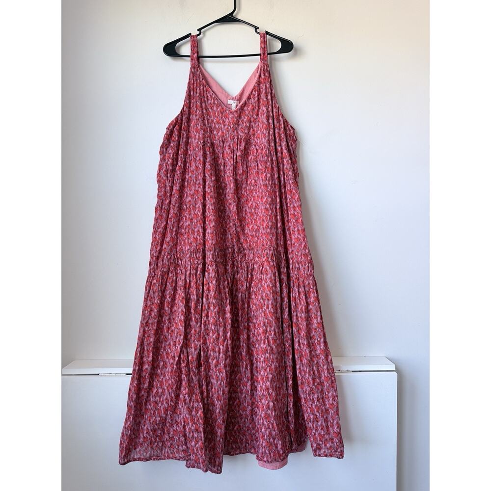 Joie Abstract Print V-Neck Maxi Tank Dress Women's Size XXL Red/Pink